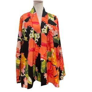 Natori Sz M Oversized Kimono long sleeve Jacket Open Front Vivid Floral Flowy